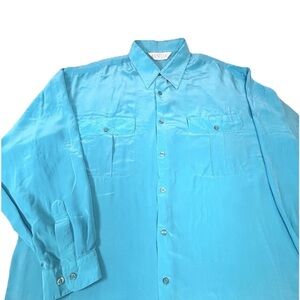 Vintage Genelli 100% Silk Shirt Men’s Xl Blue Green Teal